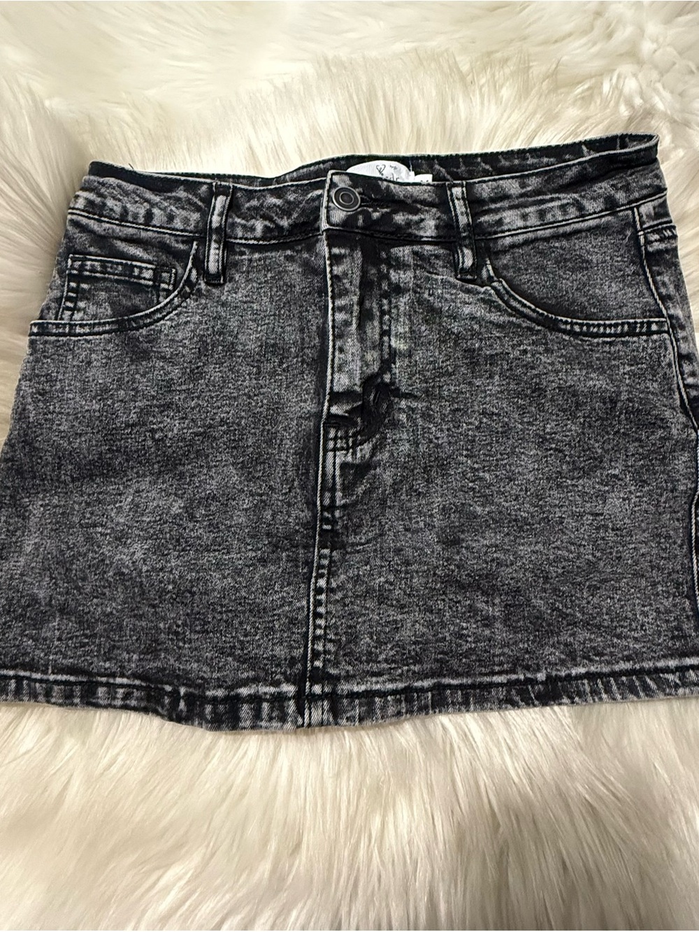 Classic Acid Wash Black Denim Mini Skort